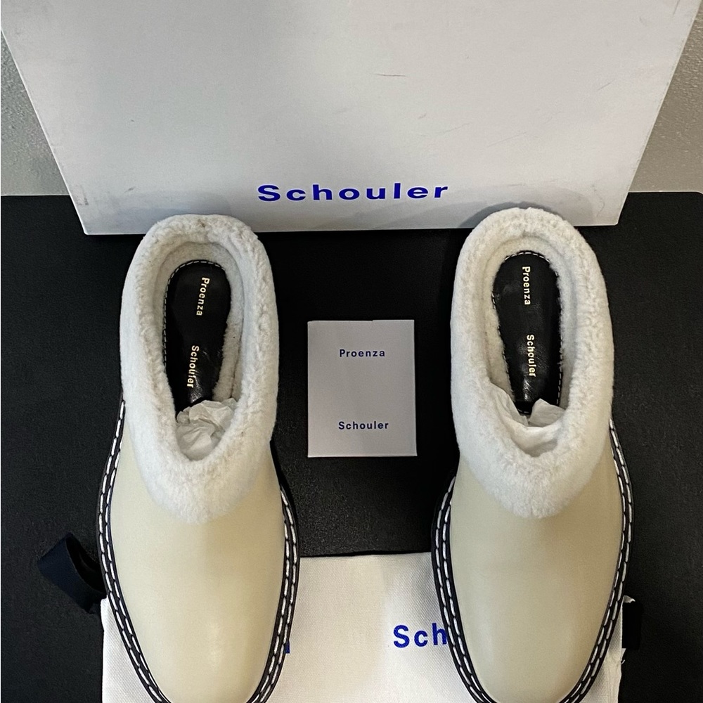 Proenza Schouler Women's Fur Lined Clog Shoe White Black Size 41